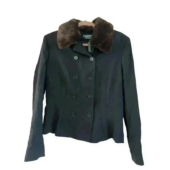 Lauren Ralph Lauren Exclusive Blazer Women's 12 100% Wool Faux Fur Collar - Picture 1 of 5